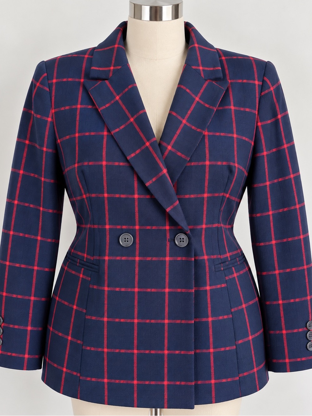 Eloquii Navy Blazer with Red Windowpane Check